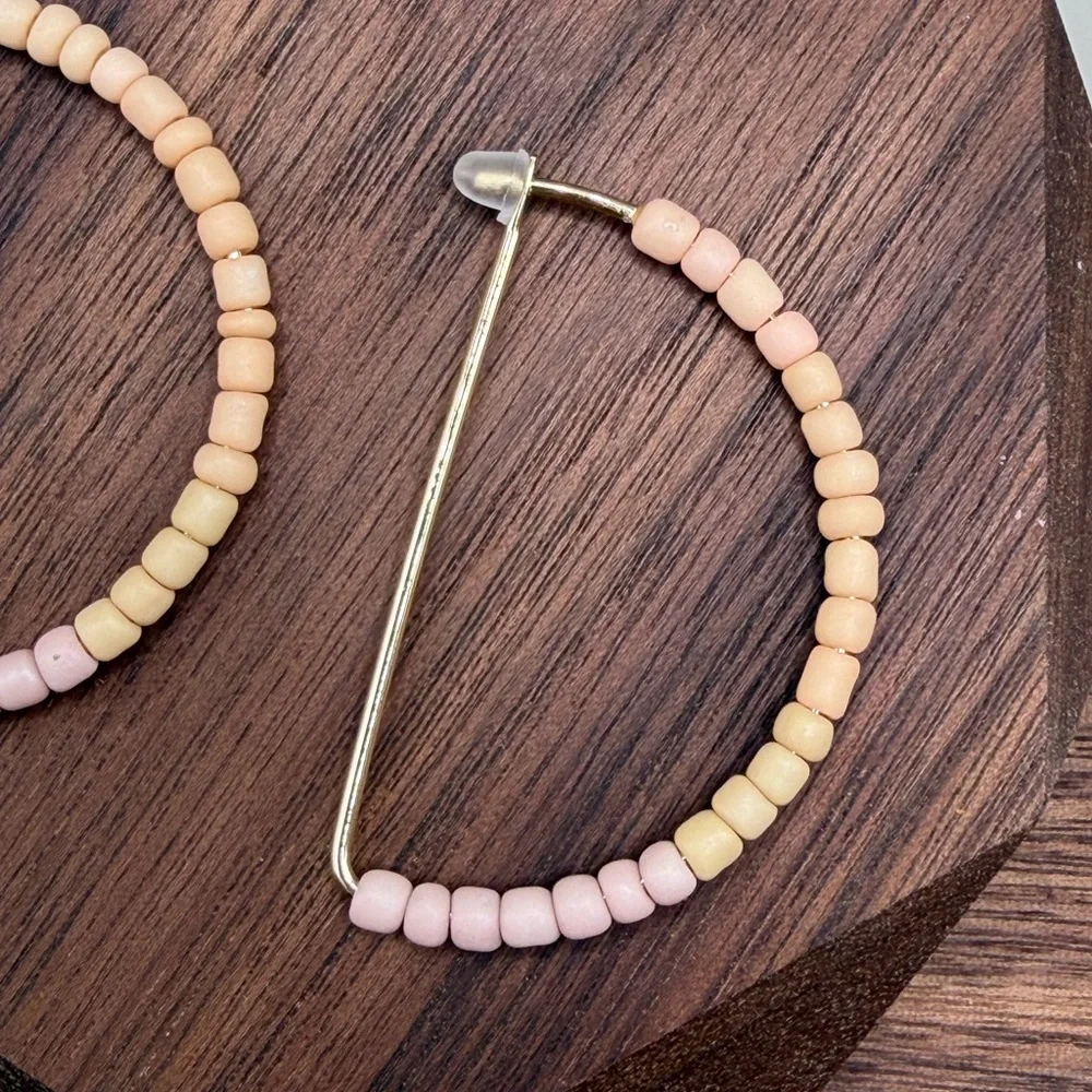 Handmade Beaded Hoop Earrings – Neutral Blush Ombre Boho